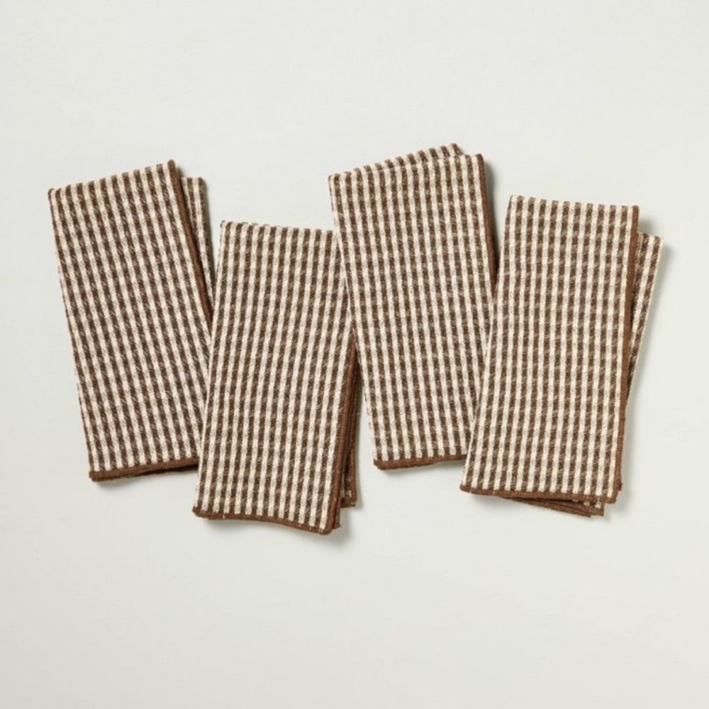 Set of 4 Serged Edge Gingham Cloth Napkins Brown - Hearth & Hand with Magnolia